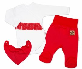 Baby Nellys 3-dílná sada Body dl. rukáv s tutu, šátek, polodupačky, červená, bílá, vel. 62