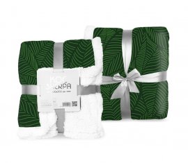 Fleece deka s beránkem listy zelená  Polyester, 150/200 cm