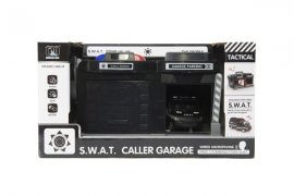Garáž policie/swat + auto 15 cm na baterie se světlem se  zvukem v krabici 37x20x24,5cm