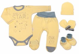 Baby Nellys 5-ti dílná soupravička do porodnice Baby Little Star - žlutá, vel. 62, K19