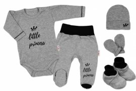 Baby Nellys 5-ti dílná soupravička do porodnice Princess - šedá