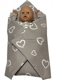 Rychlozavinovačka pro panenky Srdíčka šedá Bavlna, výplň: Polyester, 1x 60x60 cm